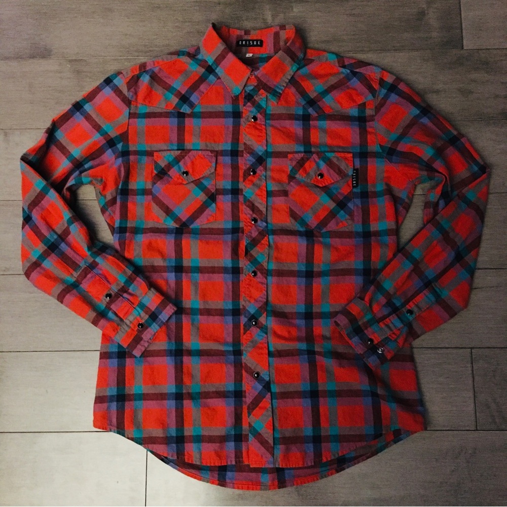 Rare Sample .. ORISUE PLAID WESTERN SNAP BUTTON SHIRT. SIZE LARGE (22” CHEST)